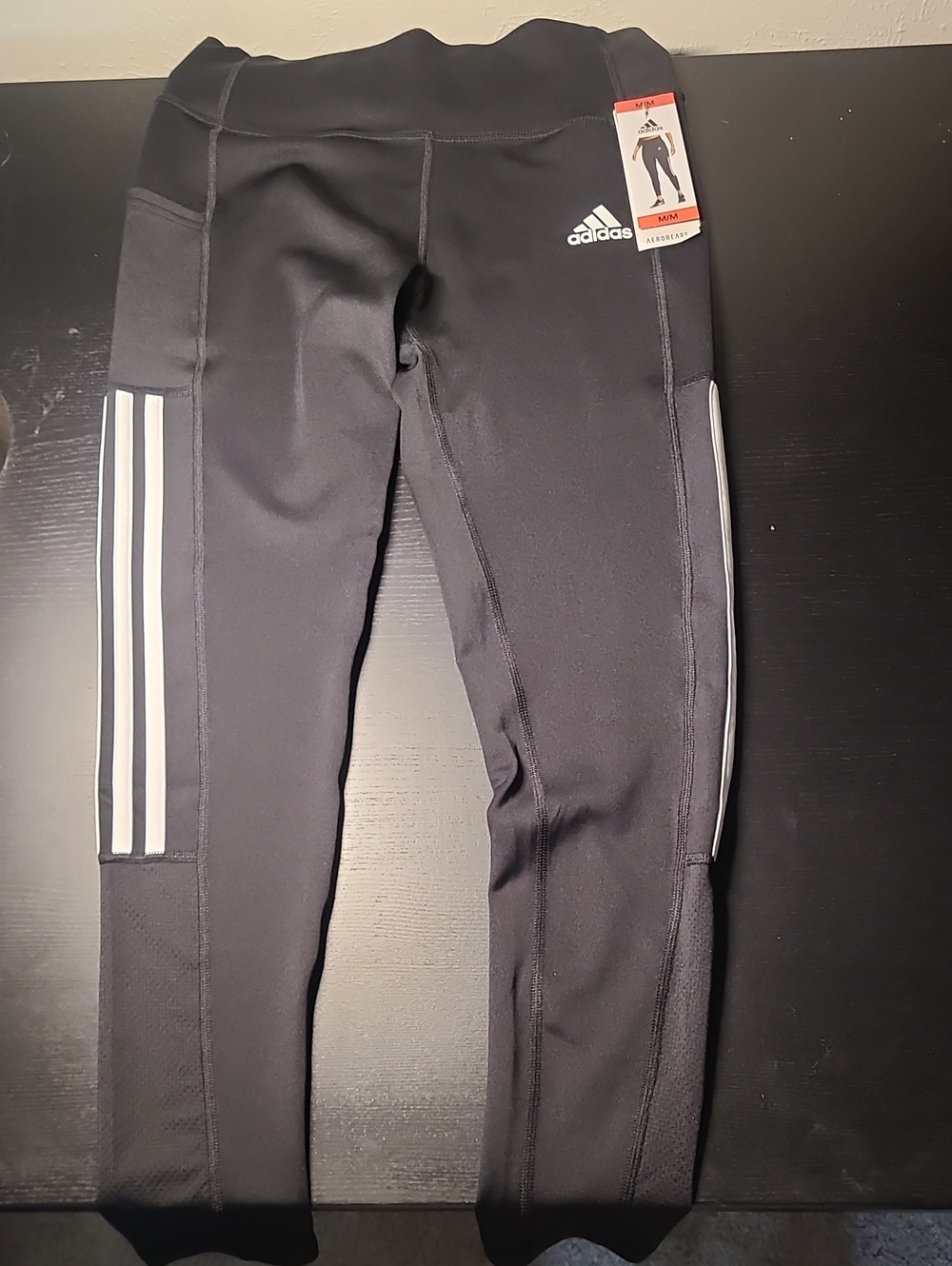 adidas Black Women's Performance Leggings with White Side Stripes